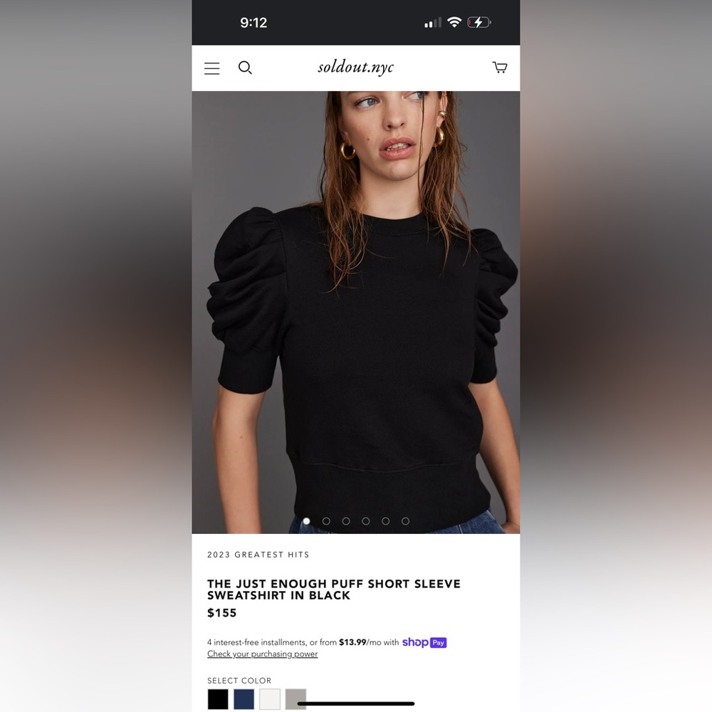 THE JUST ENOUGH PUFF SHORT SLEEVE SWEATSHIRT IN BLACK